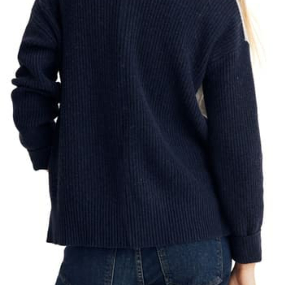 Madewell Boxy Navy Harper Rib Knit Women's Sweater - Picture 3 of 16